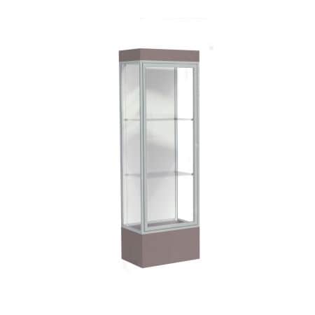 Waddell Display Case Of Ghent Edge Lighted Floor Case, White Back, Satin Frame, 12" Morro Zephyr Base, 24"W x 76"H x 20"D 93LFWH-SN-MZ